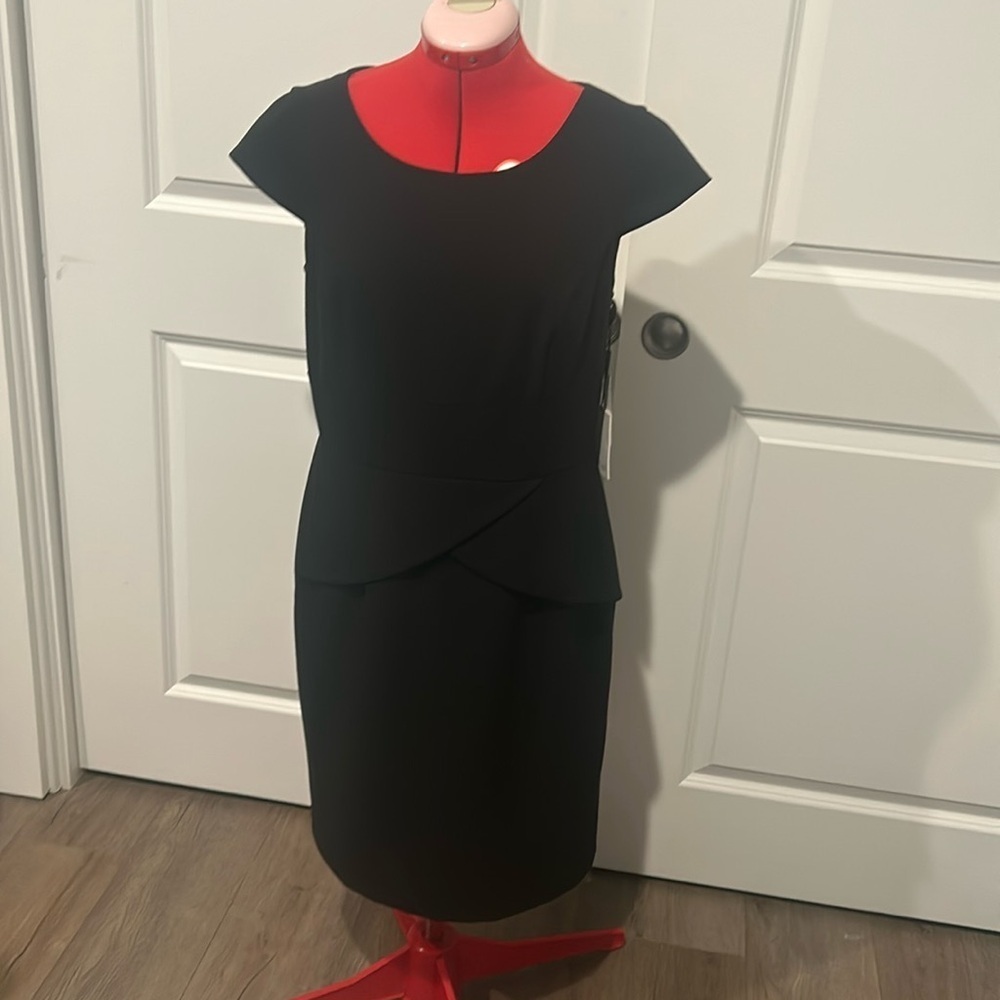 Calvin Klein Black Cap-Sleeve Peplum Sheath Dress